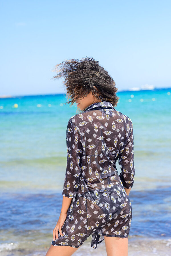 chemise de plage transparente dakar imprimé ethnique